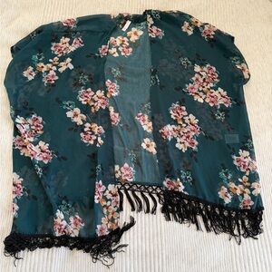 Xhilaration Floral Kimono Top - Teal and Pink